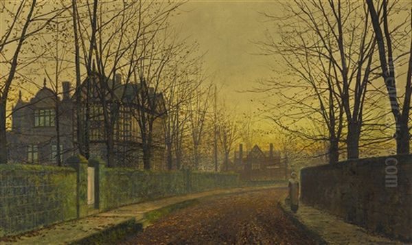 An Autumnal Scene At Dusk Near Leeds Oil Painting by John Atkinson Grimshaw