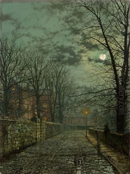 Rue Apres La Pluie Au Clair De Lune Oil Painting by John Atkinson Grimshaw