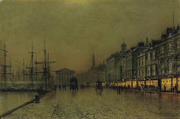 Greenock Dockside By Night Oil Painting by John Atkinson Grimshaw