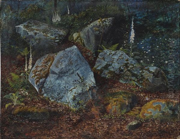 Boulders In Storsforth Wood Oil Painting by John Atkinson Grimshaw