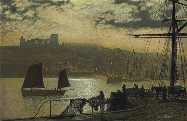 Whitby Abbey And Church Oil Painting by John Atkinson Grimshaw