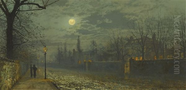 A Moonlit Walk Oil Painting by John Atkinson Grimshaw