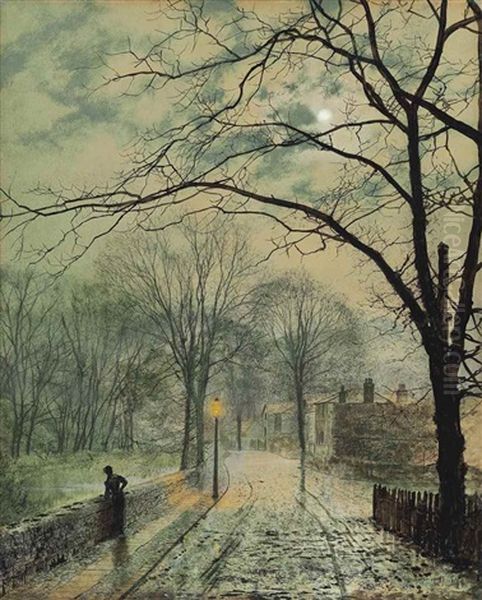 A Moonlit Stroll, Bonchurch, Isle Of Wight Oil Painting by John Atkinson Grimshaw