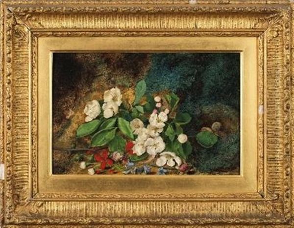 Still Life With Blossom And Bird's Nest On A Mossy Bank Oil Painting by John Atkinson Grimshaw