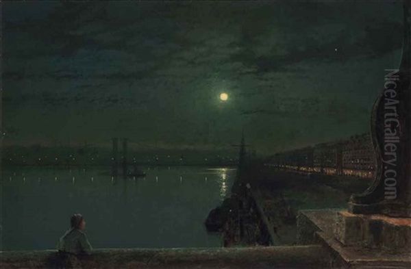 Rouen - Les Lumieres Sur La Seine, Pris Du Pont De Pierre Oil Painting by John Atkinson Grimshaw