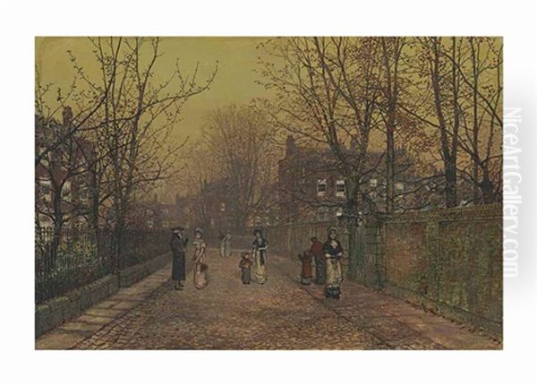 A Village Street On Sunday Eve Some Eighty Years Ago Oil Painting by John Atkinson Grimshaw