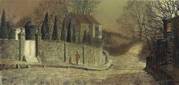 The Old Gates, Yew Court, Scalby, Near Scarborough Oil Painting by John Atkinson Grimshaw