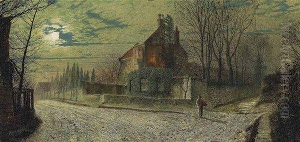 Yew Court, Scalby, On A November Night Oil Painting by John Atkinson Grimshaw