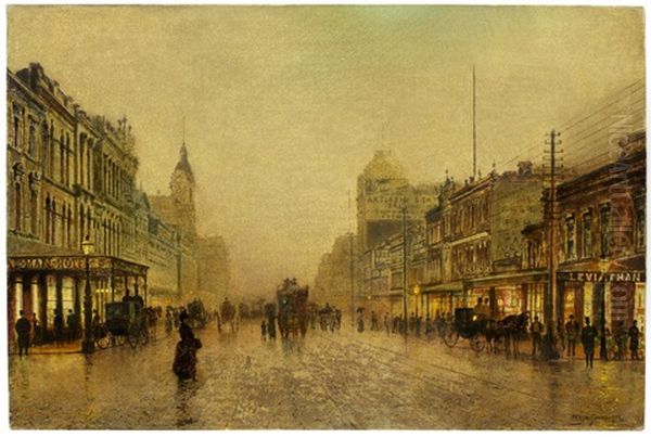 Swanston Street, Melbourne Oil Painting by John Atkinson Grimshaw