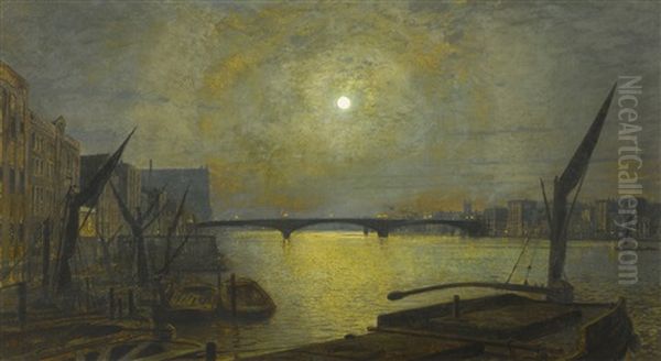 Southwark Bridge From Blackfriars By Moonlight by John Atkinson Grimshaw