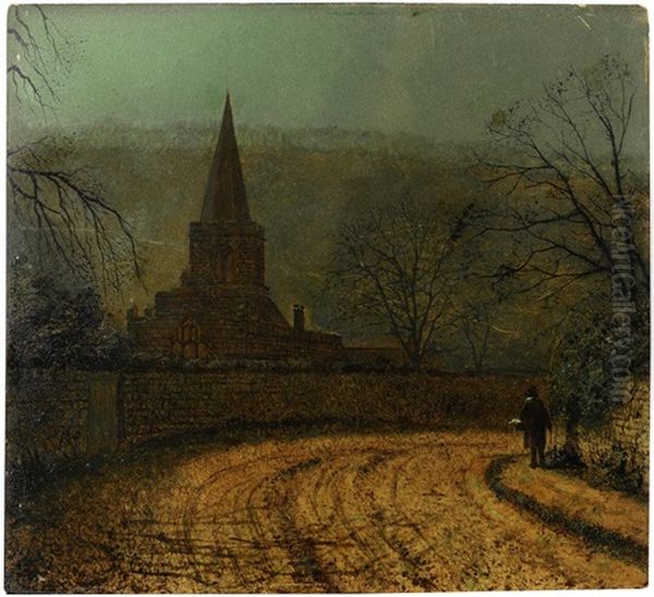 Hackness Church At Dusk Oil Painting by John Atkinson Grimshaw