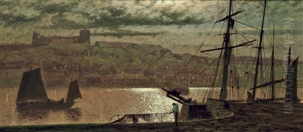 Whitby By Night Oil Painting by John Atkinson Grimshaw