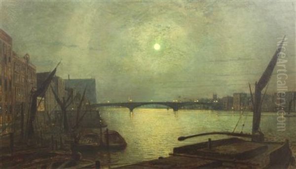 Southwark Bridge From Blackfriars By Moonlight Oil Painting by John Atkinson Grimshaw