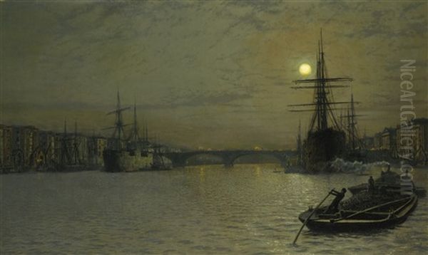 The Pool And London Bridge At Night Oil Painting by John Atkinson Grimshaw