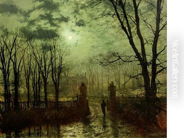 At The Park Gate Oil Painting by John Atkinson Grimshaw