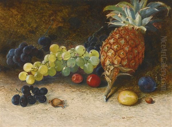 Still Life With Pineapple, Grapes, Nuts And Plums Oil Painting by John Atkinson Grimshaw