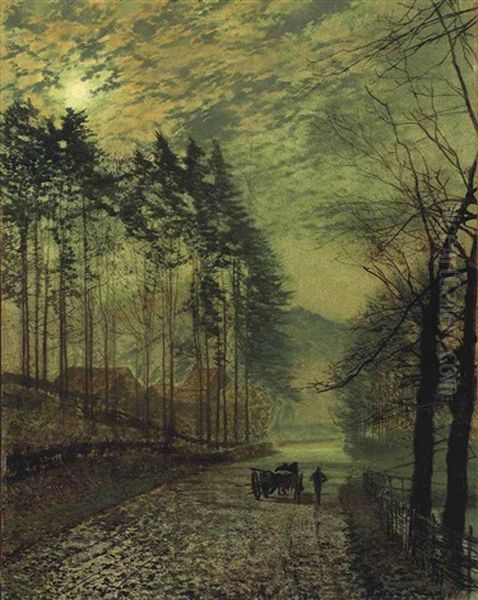 Near Hackness, A Moonlit Scene With Pine Trees Oil Painting by John Atkinson Grimshaw