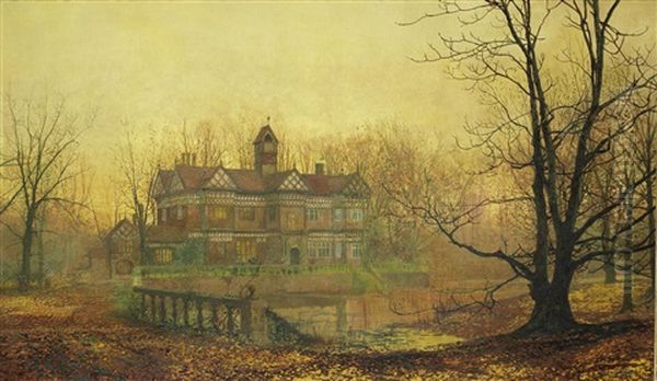 Old Hall In Cheshire - Early Morning, October Oil Painting by John Atkinson Grimshaw