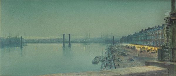 Quai De Paris, Rouen Oil Painting by John Atkinson Grimshaw