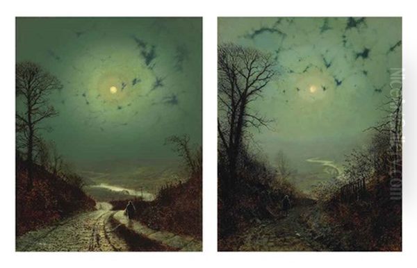 Moonlight, Wharfedale (pair) Oil Painting by John Atkinson Grimshaw