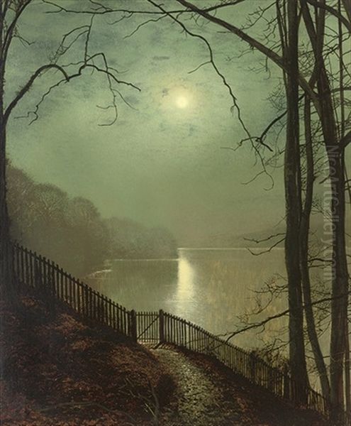 Moonlight On The Lake, Roundhay Park, Leeds Oil Painting by John Atkinson Grimshaw