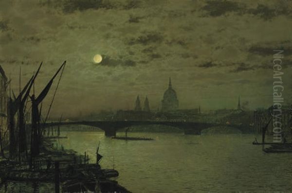 St. Paul's Cathedral, From The River Thames Oil Painting by John Atkinson Grimshaw