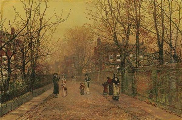 A Village Street On Sunday Eve Some Eighty Years Ago Oil Painting by John Atkinson Grimshaw