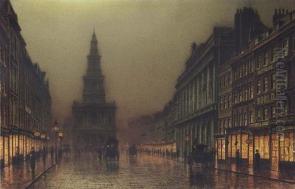 Evening On The Strand Looking Towards St. Mary's, London Oil Painting by John Atkinson Grimshaw