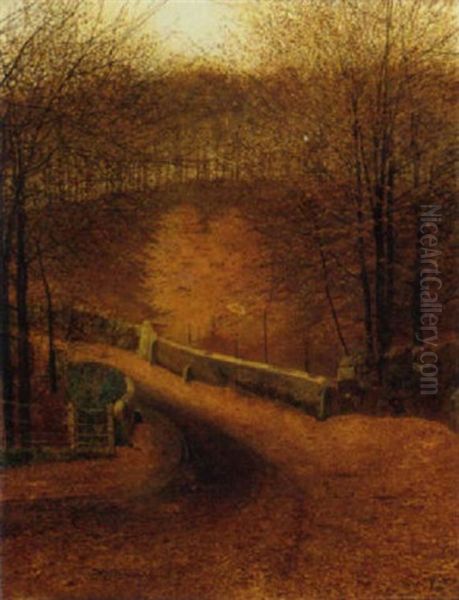 Ghyll Beck Bridge, Yorkshire Oil Painting by John Atkinson Grimshaw