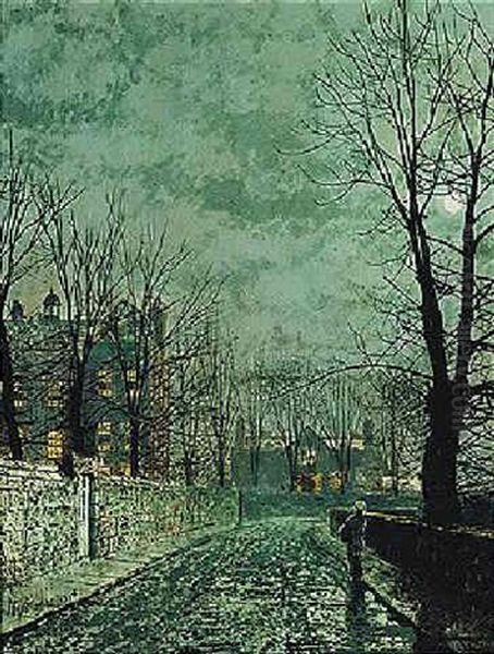 Moonlight - Old English House Oil Painting by John Atkinson Grimshaw