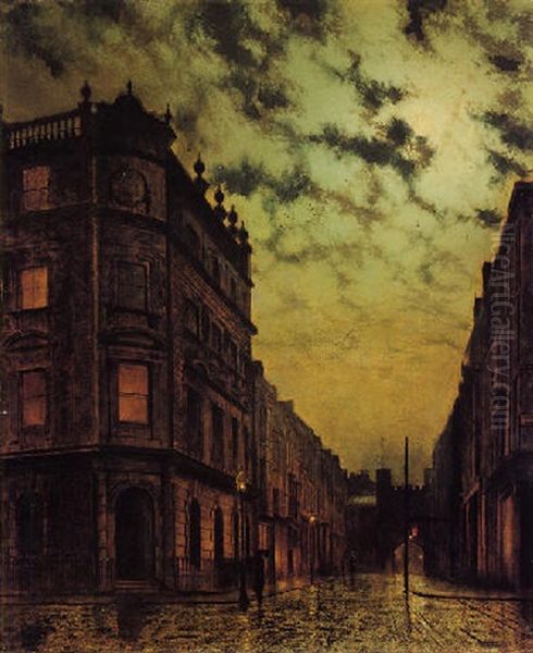 Street Scene In Scarborough-newbrough On A Wet Night by John Atkinson Grimshaw