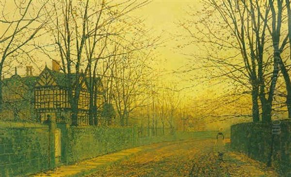 An Autumnal Lane At Sunset Oil Painting by John Atkinson Grimshaw