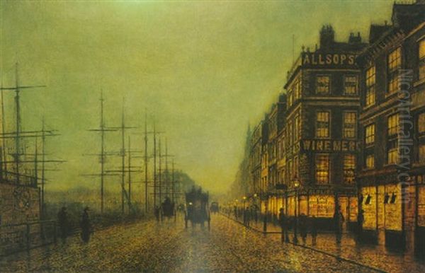 Rainy Evening, Liverpool Oil Painting by John Atkinson Grimshaw