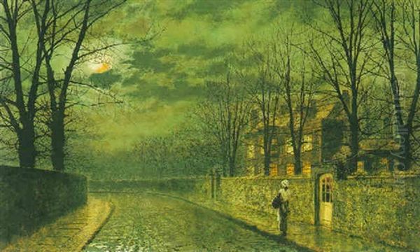 A Lane By Moonlight Oil Painting by John Atkinson Grimshaw