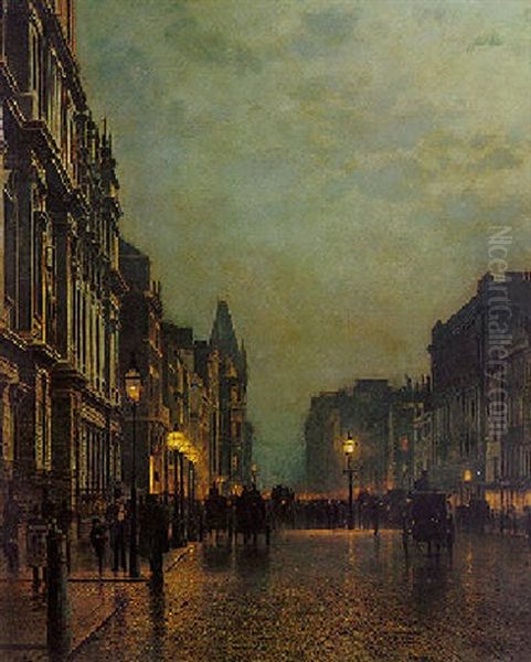 Piccadilly At Night Oil Painting by John Atkinson Grimshaw