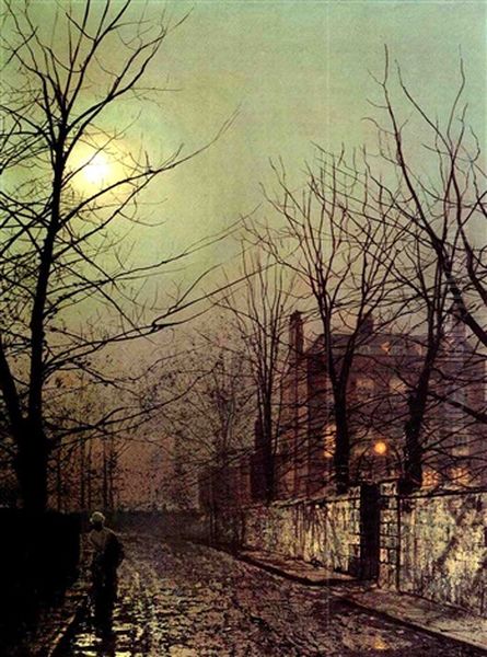 The Moonlit Street Oil Painting by John Atkinson Grimshaw