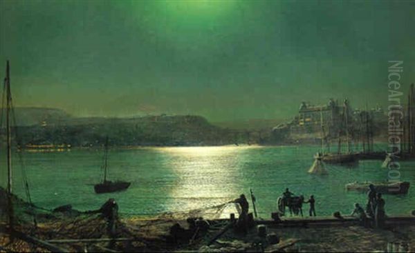 Scarborough Bay By Moonlight Oil Painting by John Atkinson Grimshaw