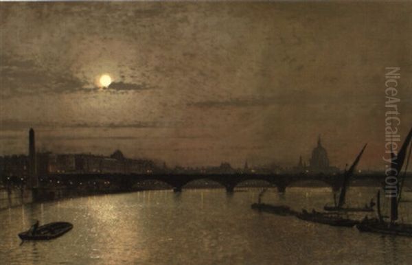 Waterloo Bridge Oil Painting by John Atkinson Grimshaw