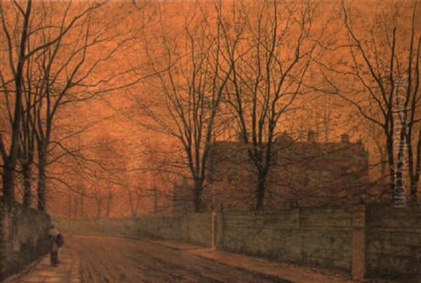 A Moonlit Country Lane Oil Painting by John Atkinson Grimshaw