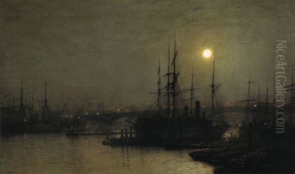 Night Toil, Billingsgate Wharf Oil Painting by John Atkinson Grimshaw