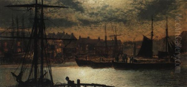 Moonlit Whitby Oil Painting by John Atkinson Grimshaw