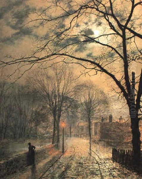 A Moonlit Stroll, Bonchurch, Isle Of Wight Oil Painting by John Atkinson Grimshaw