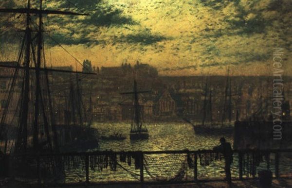 Whitby Harbour From Station Quay Oil Painting by John Atkinson Grimshaw