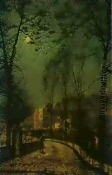 A Moonlit Road Oil Painting by John Atkinson Grimshaw