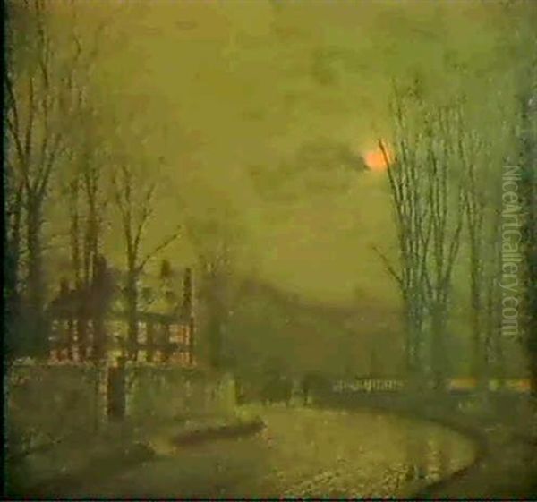 A Wooded Lane By Moonlight In Winter Oil Painting by John Atkinson Grimshaw