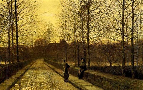 In The Golden Gloaming Oil Painting by John Atkinson Grimshaw