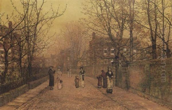 A Village Street On Sunday Eve Some Eighty Years Ago Oil Painting by John Atkinson Grimshaw