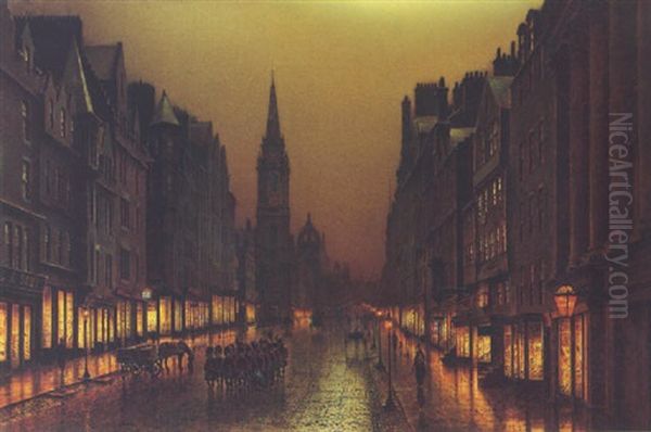 The Royal Mile, Edinburgh Oil Painting by Louis H. Grimshaw