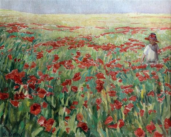 Boy In A Poppy Field Oil Painting by Georges Griois