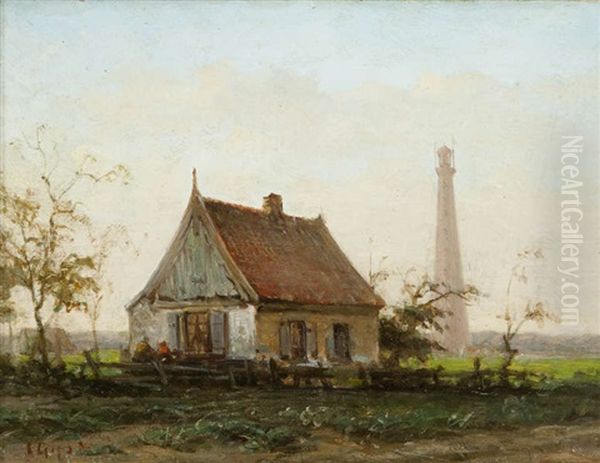 Landschap Met Hoeve En Vuurtoren Oil Painting by Charles Joseph Grips